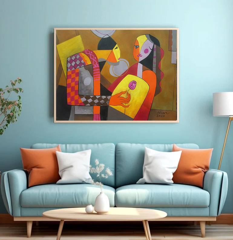 Original Art Deco People Painting by Nguyen Chi Nguyen