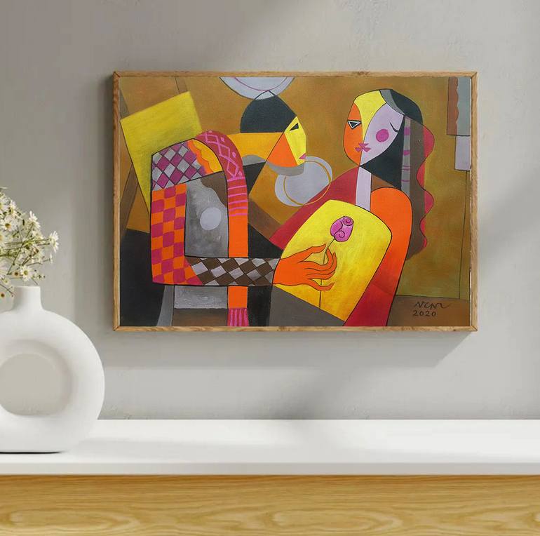Original Art Deco People Painting by Nguyen Chi Nguyen
