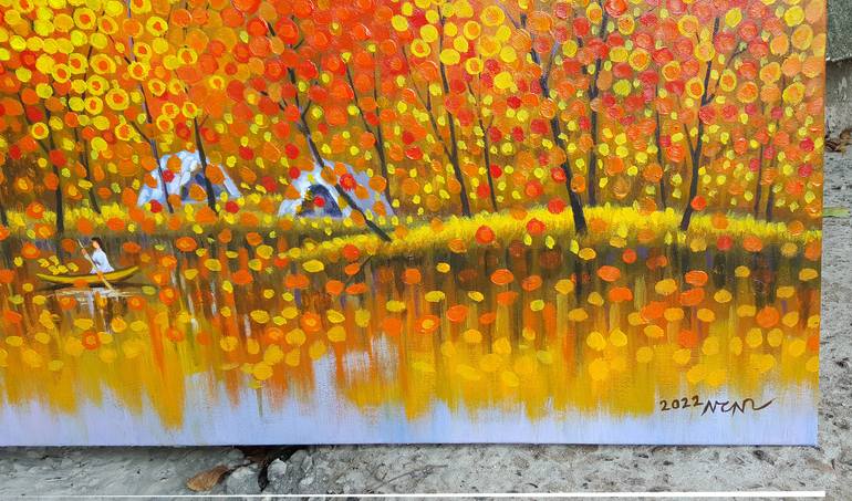 Original Art Deco Landscape Painting by Nguyen Chi Nguyen