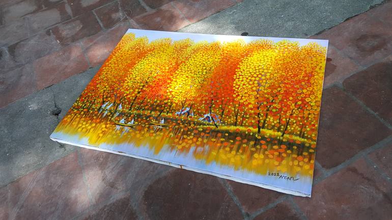 Original Art Deco Landscape Painting by Nguyen Chi Nguyen