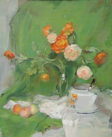 Still-life with flowers and a teapot thumb
