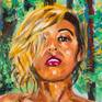 Face detail of the painting Portrait of Mercedes’s lips in the enchanted forest