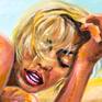 Detail of the painting Mercedes waiting her orgasm at the beach
