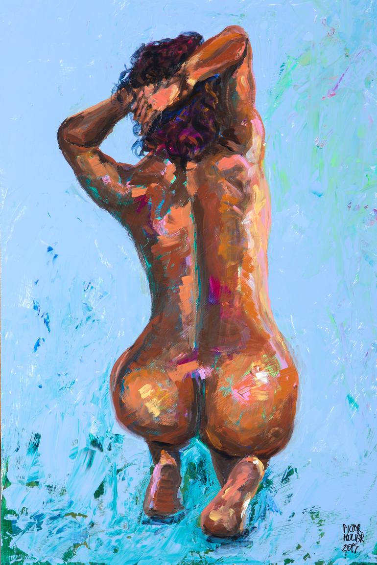 Desnuda en cuclillas Painting by Pictor Mulier | Saatchi Art