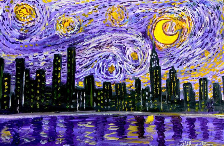 Starry night in New York City Painting by Said Elatab | Saatchi Art