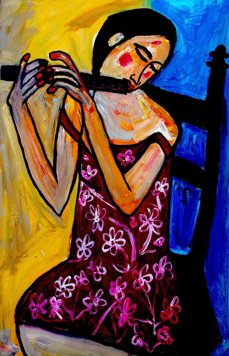 Girl playing the flute Painting by Said Elatab Saatchi Art