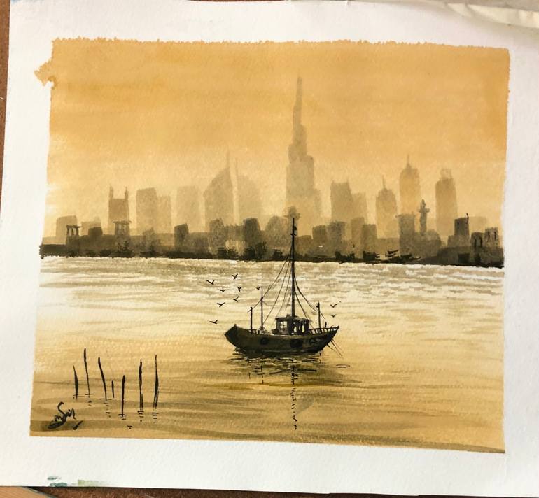 Original Street Art Boat Drawing by Samir Saqallah