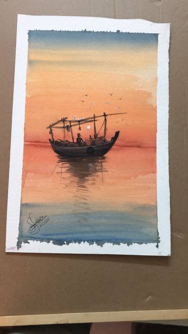 Print of Boat Paintings by Samir Saqallah