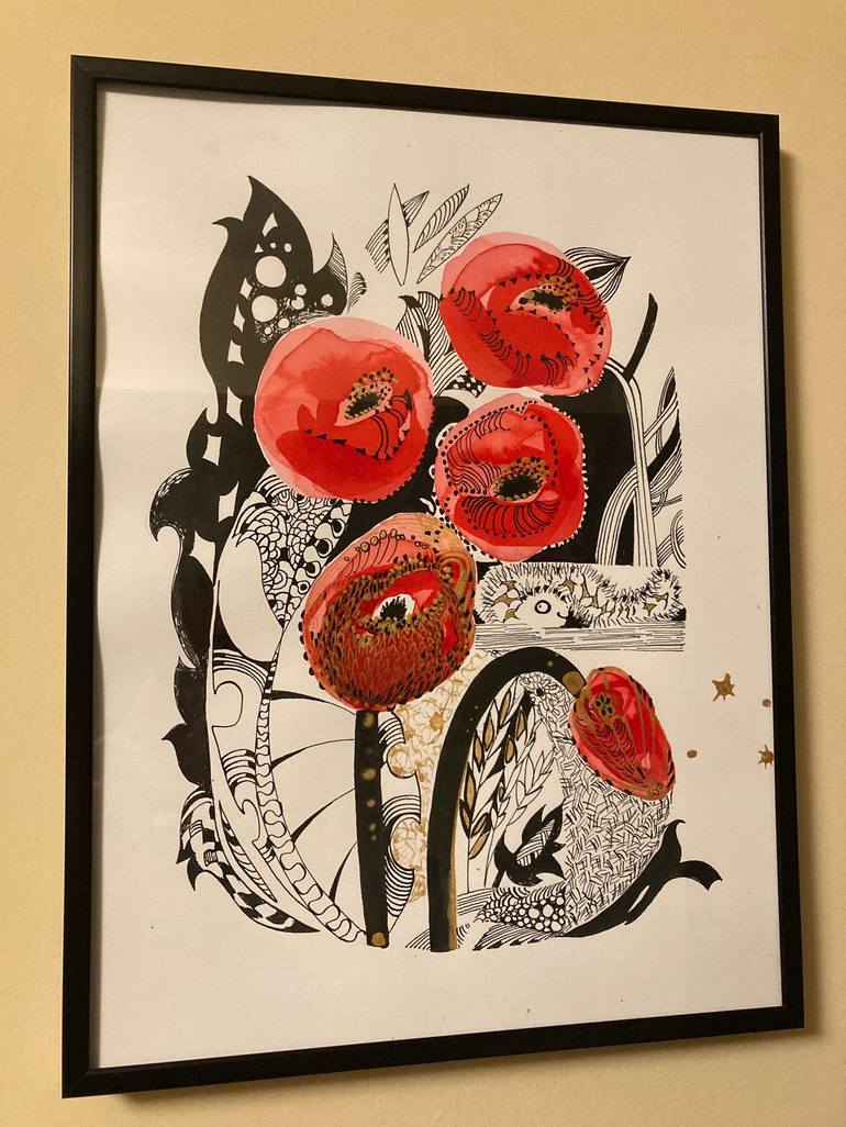 Original Art Deco Floral Painting by Katalina Savola