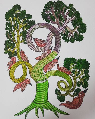 Print of Folk Tree Paintings by Rupinder Kaur