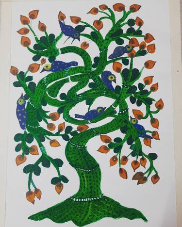 Print of Folk Tree Paintings by Rupinder Kaur
