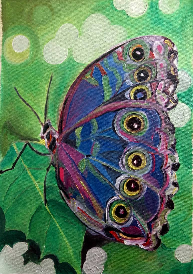 The blue morpho Painting by Rupinder Kaur | Saatchi Art